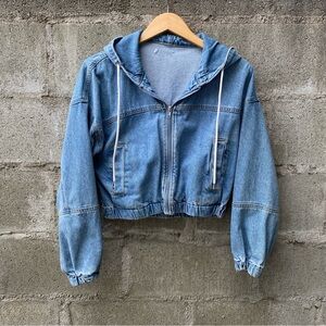 Women's Hooded Cropped Denim Jacket